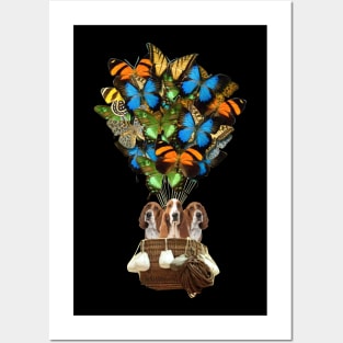 Basset Hound Dog Butterfly Hot Air Balloon Posters and Art